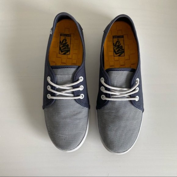 Vans, Dark Blue/White Skinny Stripes Tazie Lace Up Canvas Sneakers, Size 6.5 - Picture 3 of 9